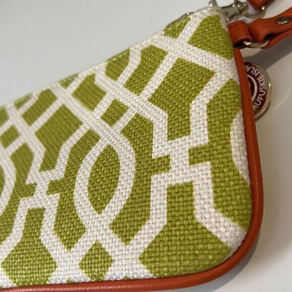 Spartina Daufuskie Island Lime Green Pattern Linen and Leather Zip Wristlet - Picture 4 of 11